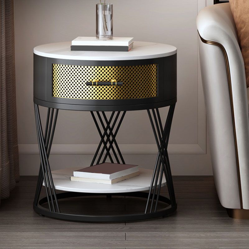 Modernistic Metal with Shelf Double Tier Living Room Drawer End Table