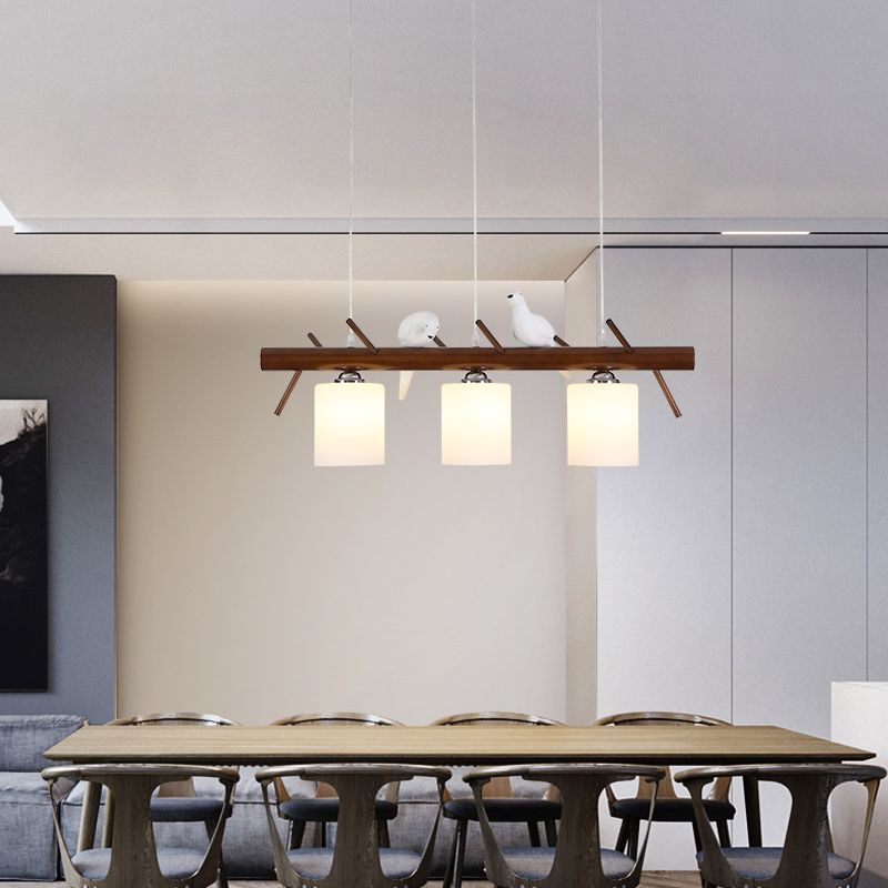 Modern Style Cylinder Island Lights White Glass 3-Light Pendant Lights