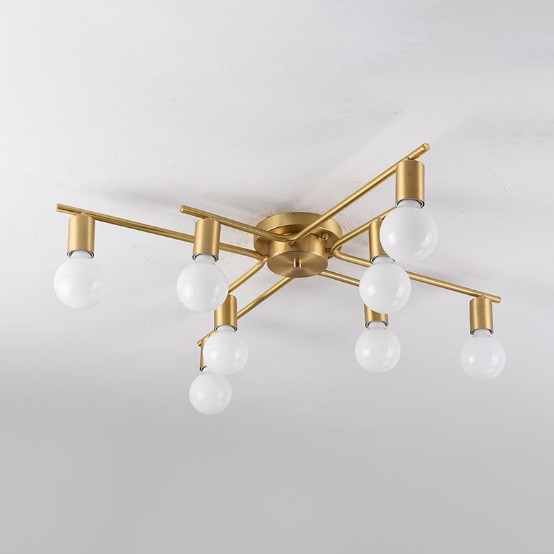 Brass Molecular Flushmount Light Post Modern 8 Bulbs Cream Glass Flush Mount Ceiling Lamp