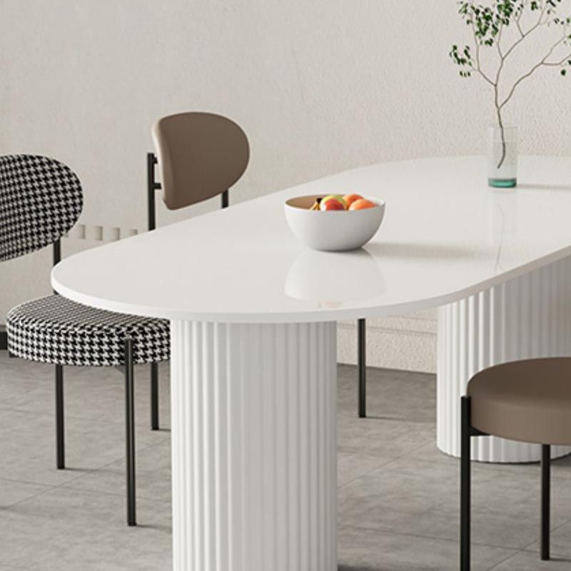 Oval Sintered Stone Dining Table Modern White Furniture with Double Pedestal for Home