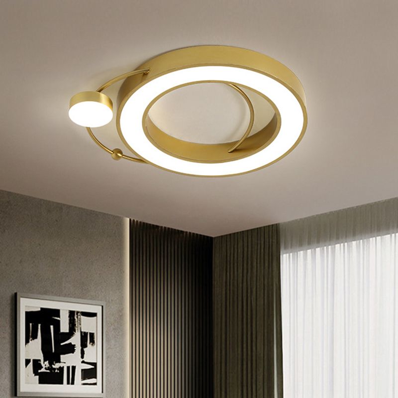 Simplicity LED Flush Ceiling Light with Metal Frame Gold Hoop Shaped Ceiling Mounted Fixture in Warm/White Light