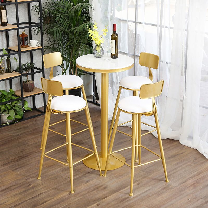 Glam Gold Metal Bar Table 21.6"W Round Top Marble Bistro Table for Breakroom