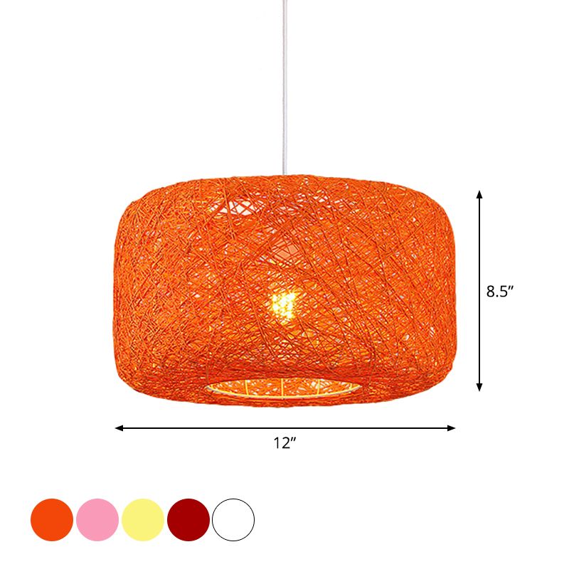 Ciondolo a ciondolo rossa/rosa/arancione a ciondolo Macaron a 1 luce Rattan Weaving Suspension Lighting for Bistro