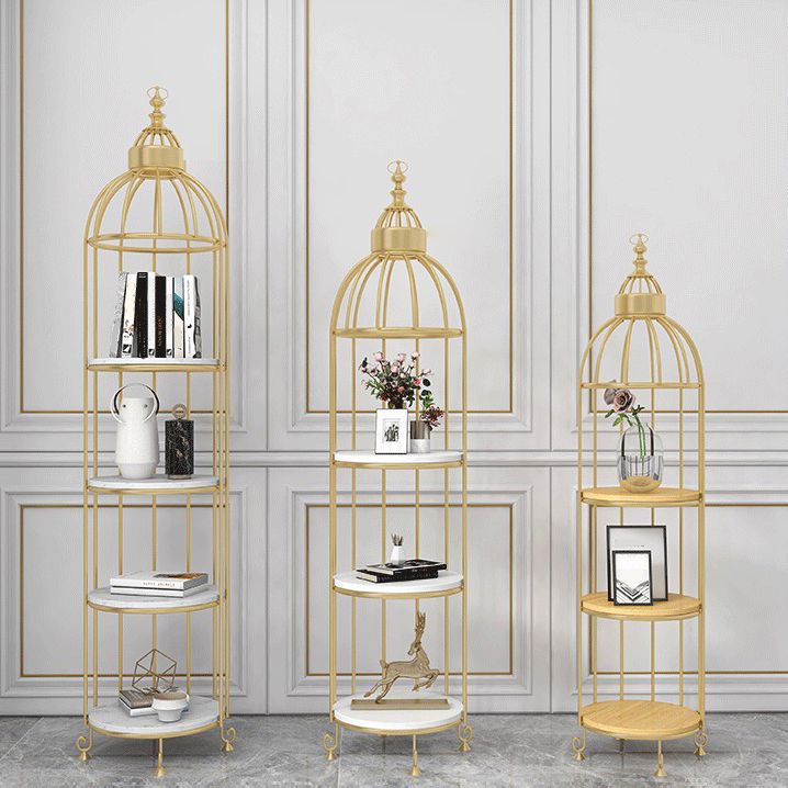 Modern Indoor Geometric Bookshelf Metal Frame Manufactured Wood Shelf Bookcase