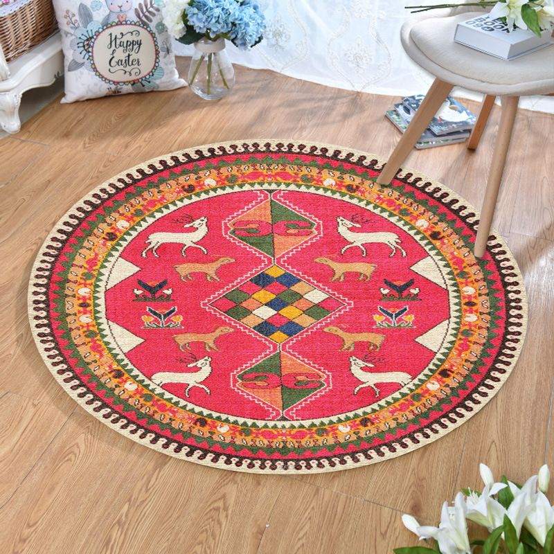 Olden Bohemian Style Rug Multi Color Tribal Pattern Carpet Non-Slip Backing Stain Resistant Washable Rug for Sitting Room