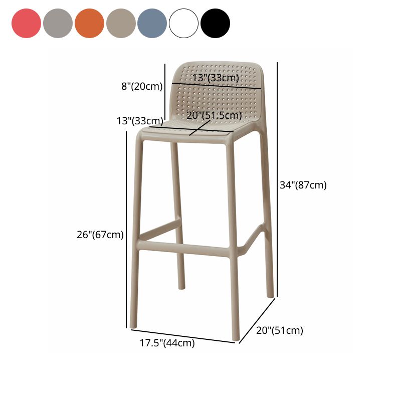 Taburete de bar de estilo escandinavo, patas de PP, asiento rectangular, taburete de bar con respaldo bajo para cocina