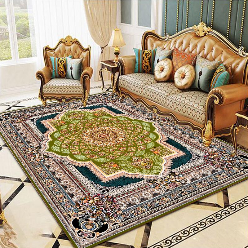 Persian Medallion Pattern Carpet Polyester Area Rug Non-Slip Backing Indoor Rug for Living Room