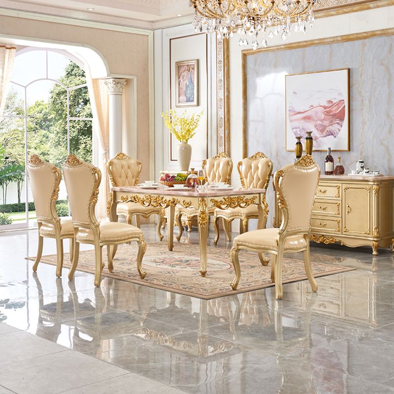 Rectangle 4 Legs Victorian Table Fixed Table with Marble Top