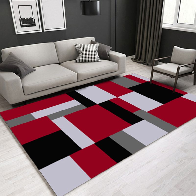 Blue Modern Area Rug Geometric Pattern Polyester Area Carpet Easy Care Washable Rug for Home Decor