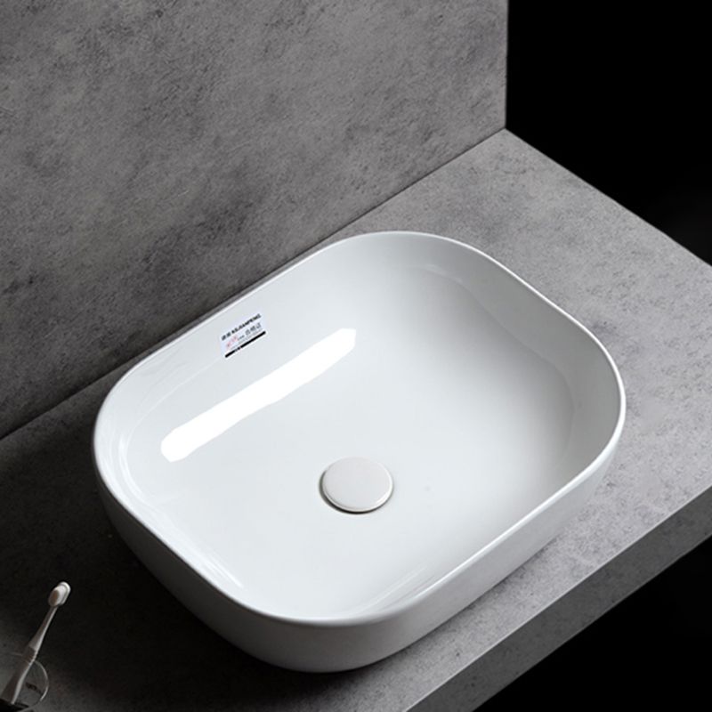 Contemporary Bathroom Sink Single Faucet Hole Solid Color Rectangular Vessel Sink