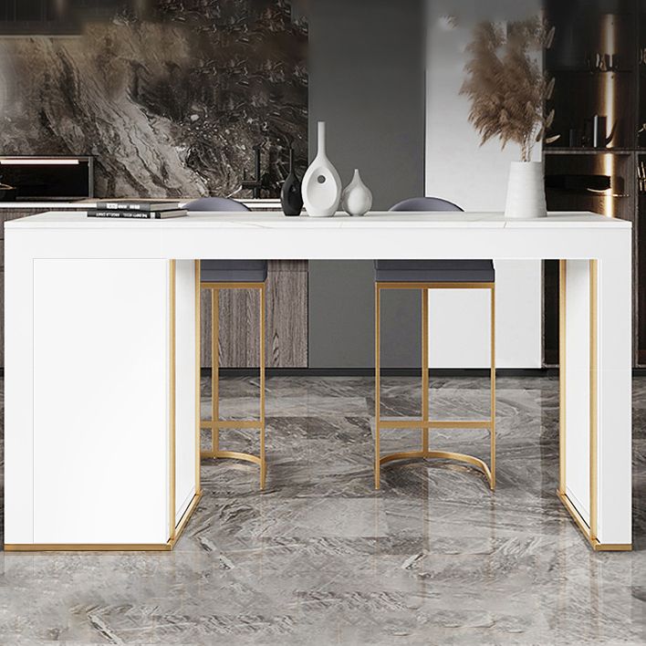 Stone Top Bar Stool Table Glam Style Rectangle Pub Table with Storage