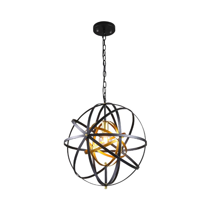 Globe Metal Hanging Lamp Traditional 1 Light Dining Room Pendant Lighting in Black