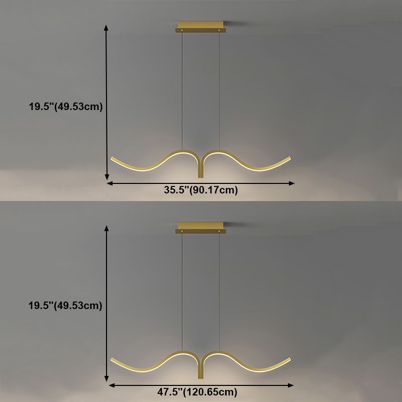 Contemporary Waves Island Light Metal 2 Light  Island Lighting Fixtures for Kitchen