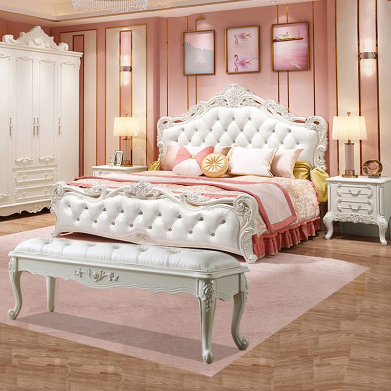 French Country Upholstered Bedroom Seating Bench Tufted Bench with Wood Legs