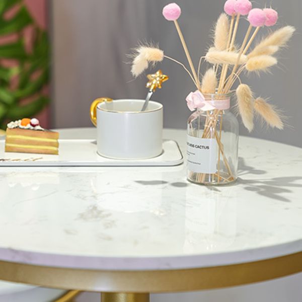 Glam White Faux Marble Bistro Table Indoor Gold Bar Table with Single Pedestal, Only Table