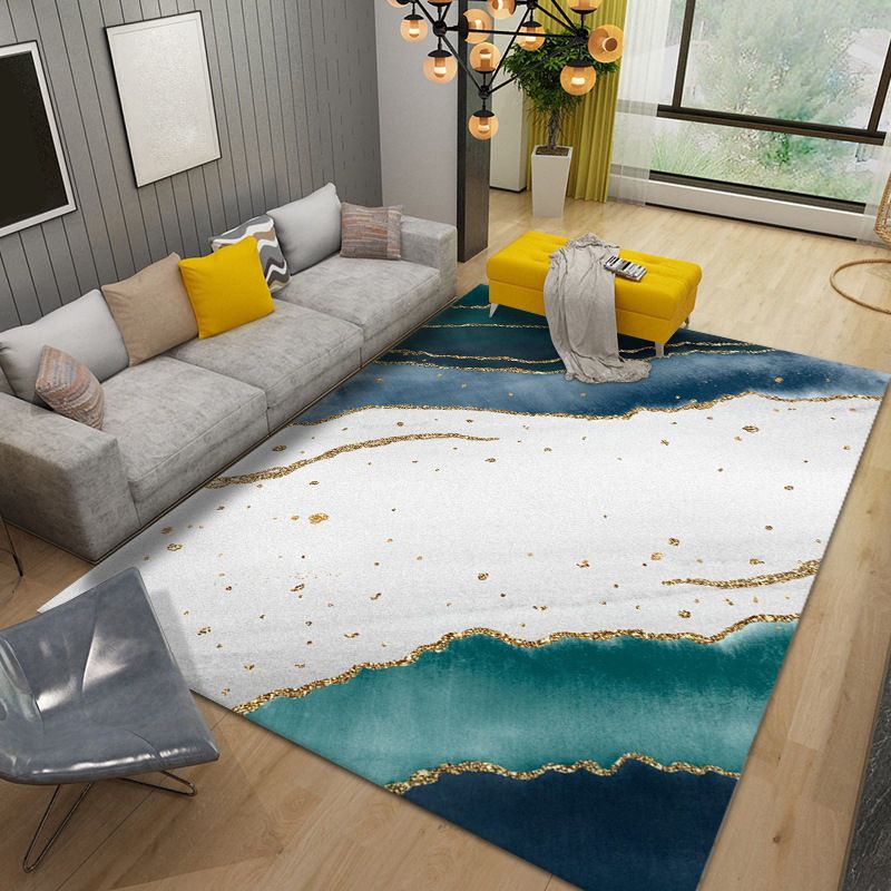 Rectangular Marble Print Rug Polyester Abstract Carpet Washable Rug for Living Room