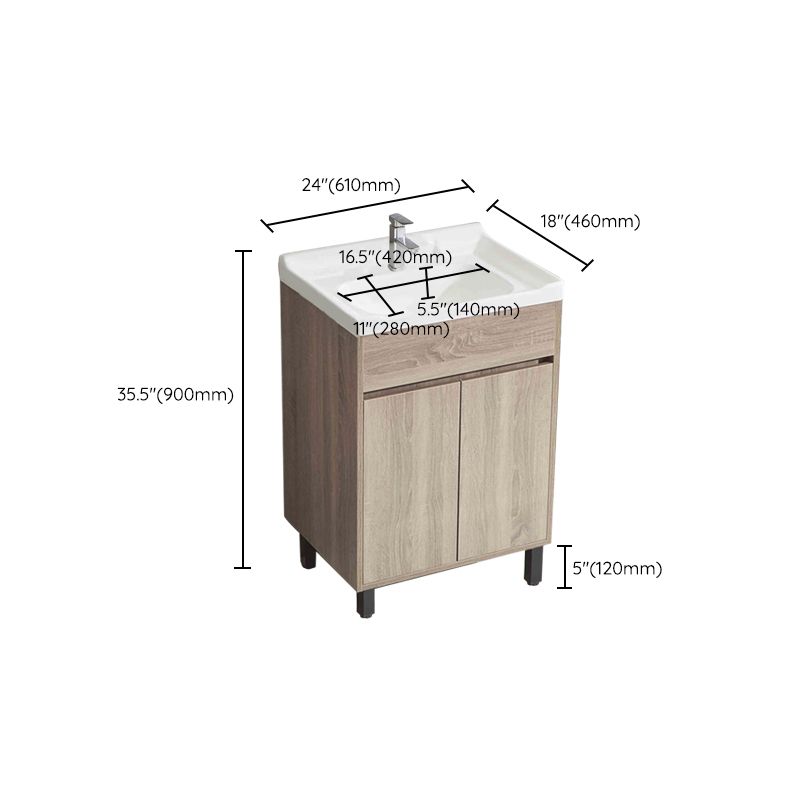 Wood Bathroom Vanity Rectangle Single Sink Mirror Freestanding Vanity Set with 2 Doors