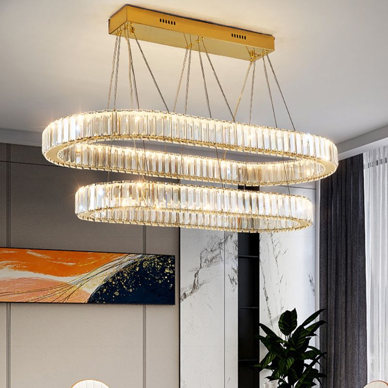 Crystal LED Island Light Fixture Contemporary Gold Suspension Lamp for Dining Room