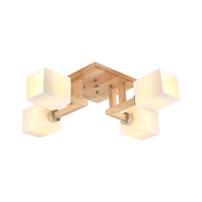 Glass Square Shape Flush Ceiling Light Modern Multi Lights Flush Light Fixtures in Brown