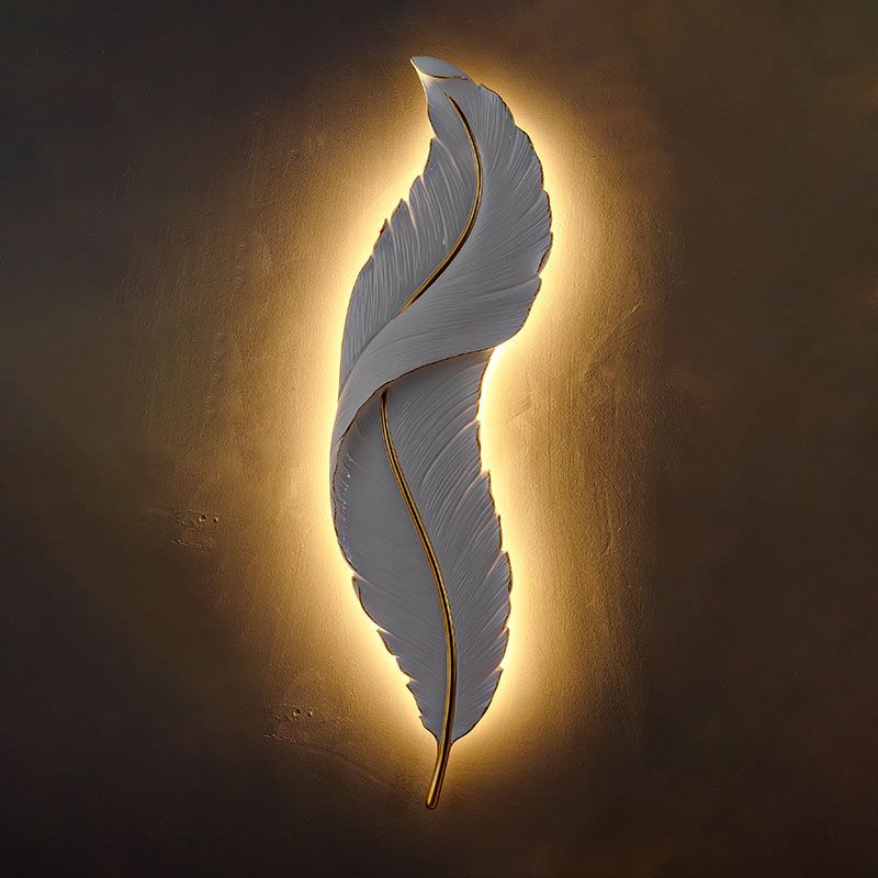 Lámpara de pared contemporánea de pared de resina de plumas de 1 luces para sala de estar para sala de estar