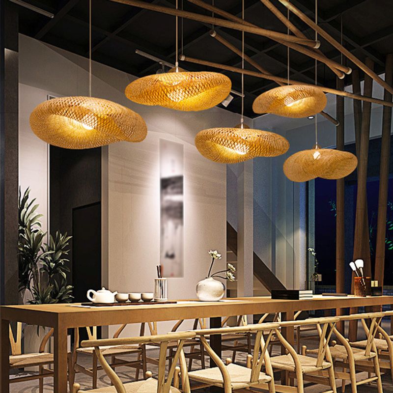 Asia Tea Room Hanging Ceiling Light Beige Hat Ceiling Pendant Light with 1 Light