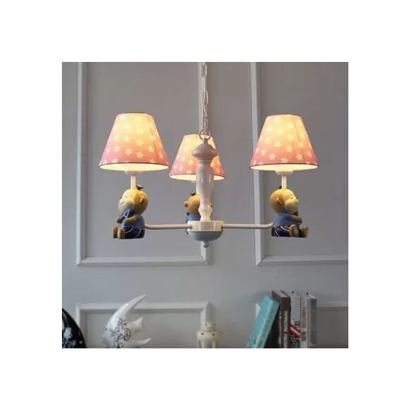 Dot Tapered Shade Chandelier Kids Metal Resin Hanging Light with Monkey for Dining Room