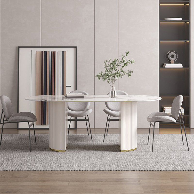 Sintered Stone Top Table for Restaurant Luxury White Table with Double Pedestal