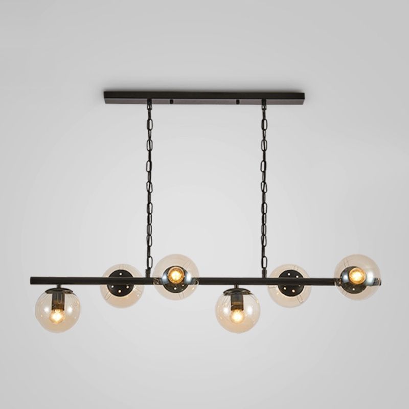 Industrial Black Island Light Globe 6 Lights Island Pendant with Glass for Dining Room
