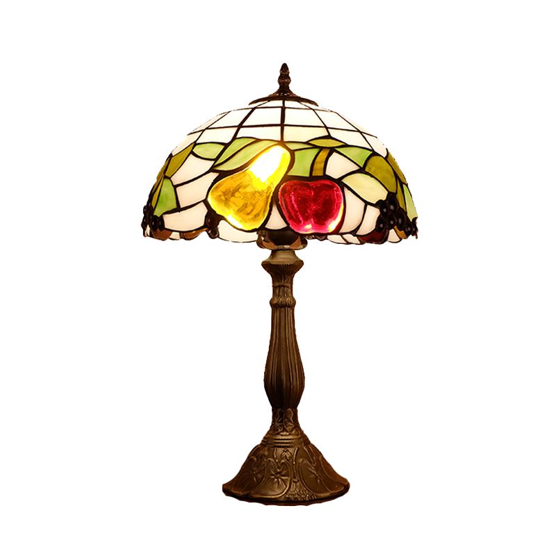 Bowl Shade Night Light Tiffany Buntglas 1 leichte Bronze -Finish -Tischlampe mit Obstmuster