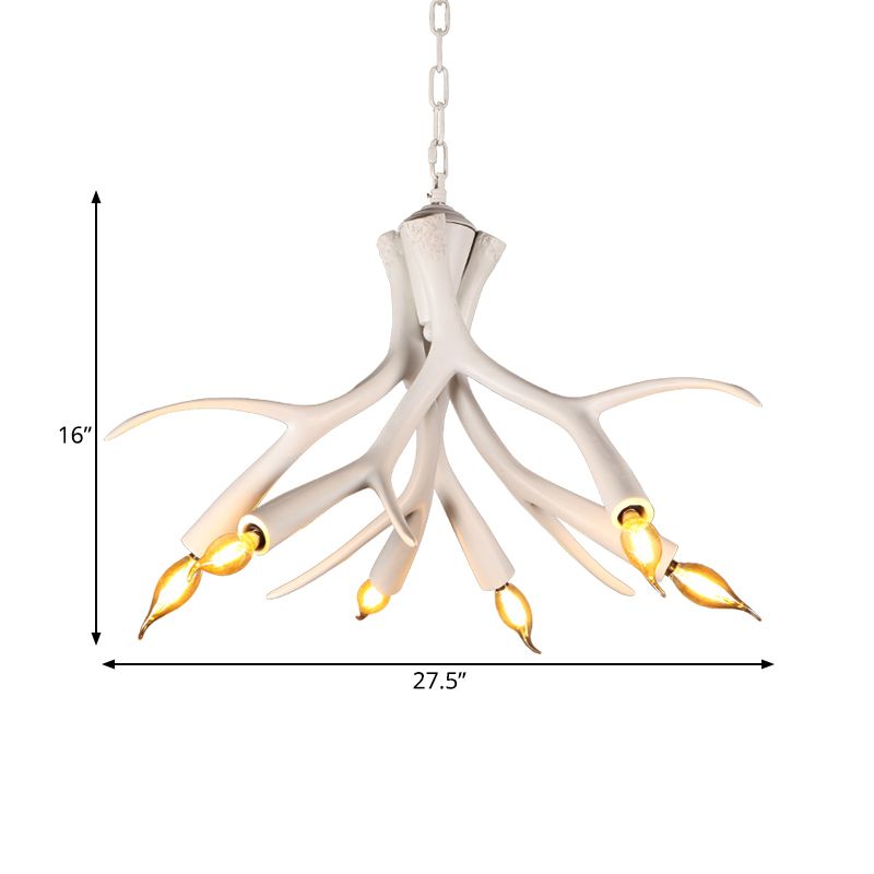 White 6 Lights Chandelier Lighting Modern Resin Faux Antler Pendant Lamp with Adjustable Chain