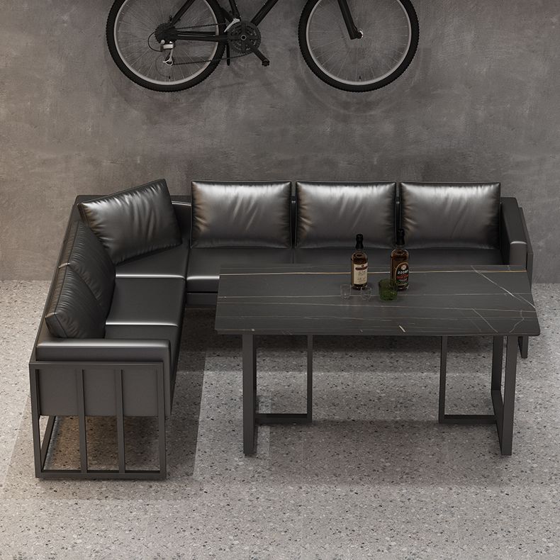 Industrial Sintered Stone Dinner Room Kitchen Table Black Table with Metal Base for Dinning Room