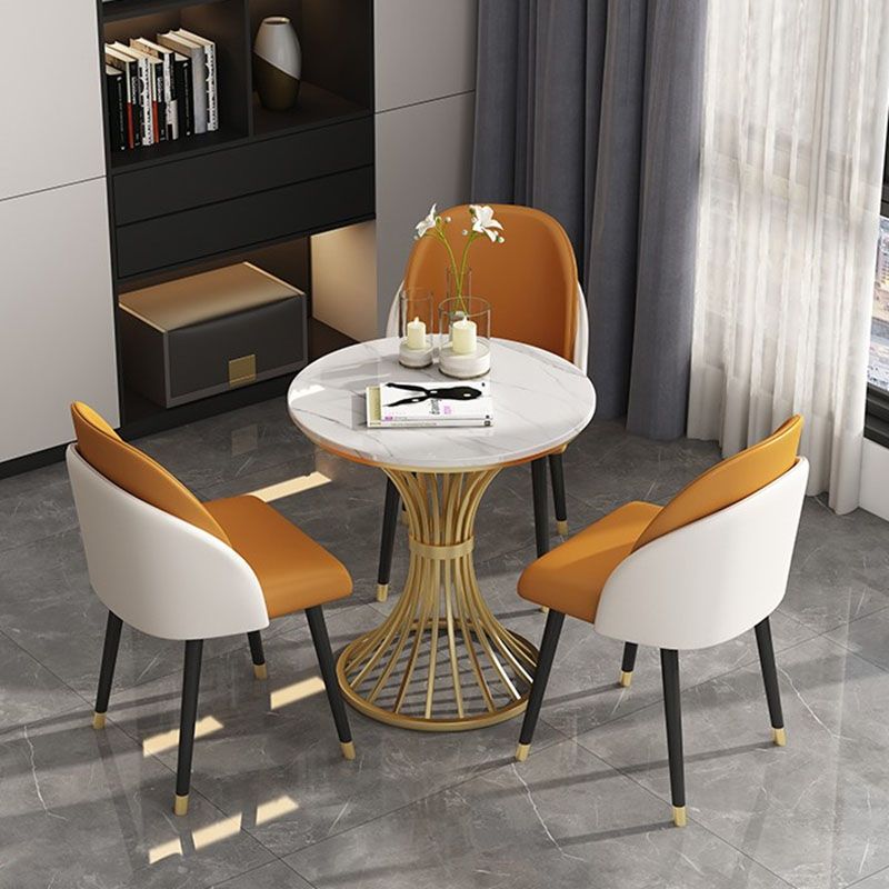 Traditional Luxury Dining Table Sintered Stone Round Table with Gold Base