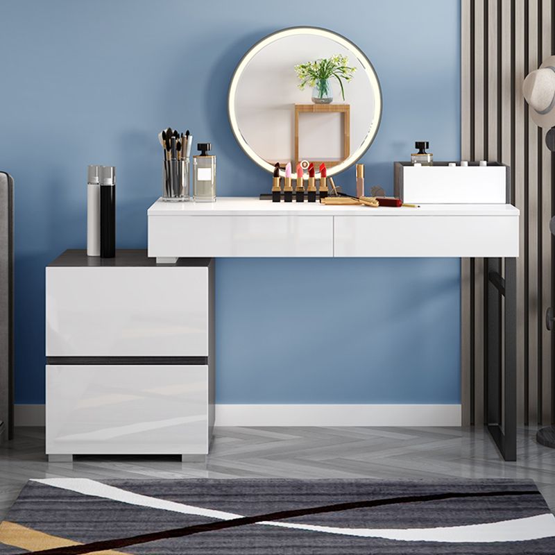 Modern 28.94" H Vanity Dressing Table Set 4 Drawers White Dresser with Stool