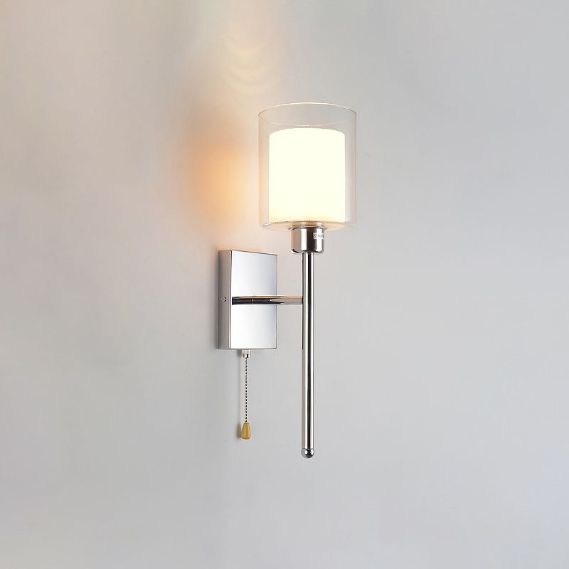 Lumière murale du modernisme à 1 lumière, conception de la torche avec finition dorée / chromée, nuance en verre en forme de cylindre