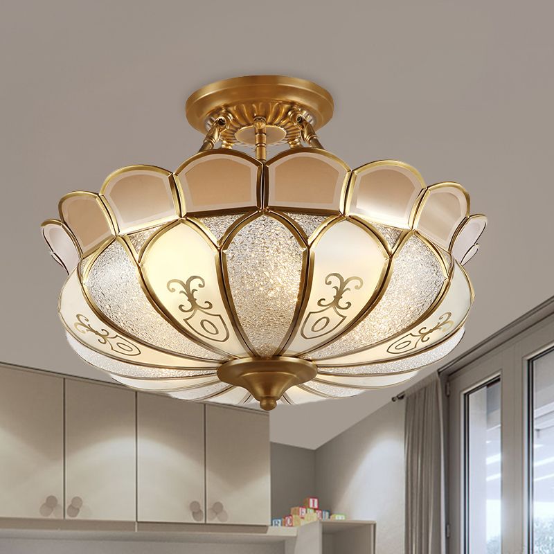 Sala da pranzo lotus a filo colonialismo in vetro smerigliato 4/5 luci in oro lampada semi -filo