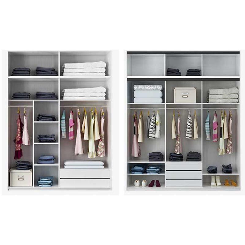 Glass and Engineered Wood Wardrobe Closet White Wardrobe Cabinet
