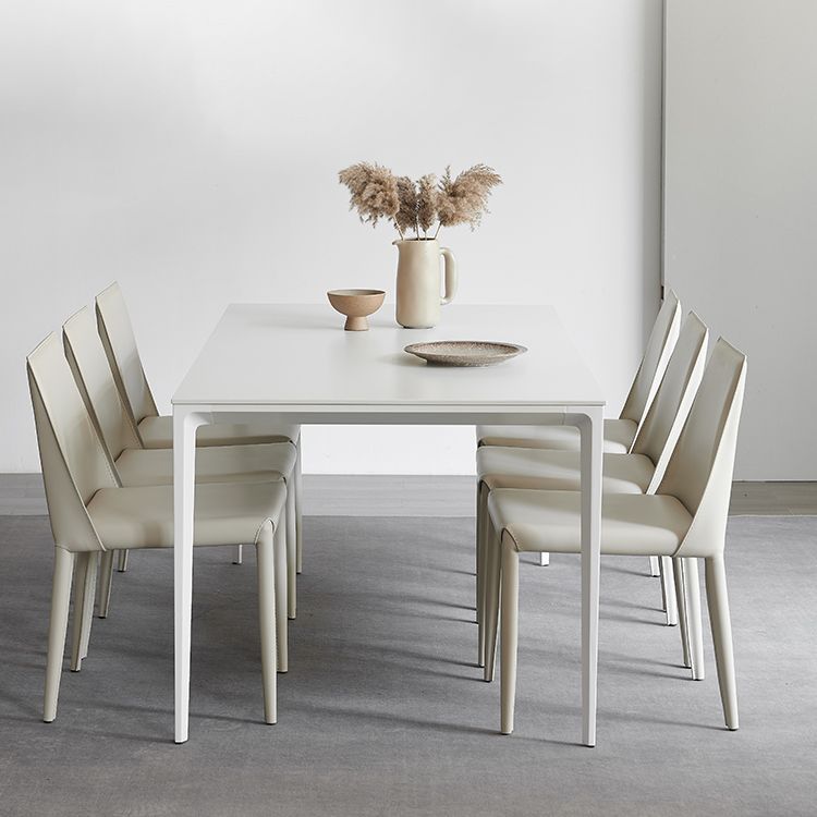 Modern Sintered Stone Table Set of 5/7 with Rectangle Table Dining Set with White Chairs