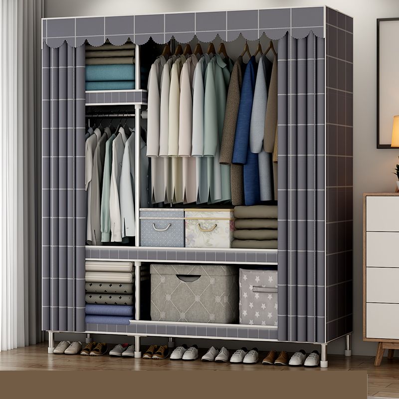 Contemporary Style Metal Wardrobe Cloth Rod Included Wardrobe Closet with Legs
