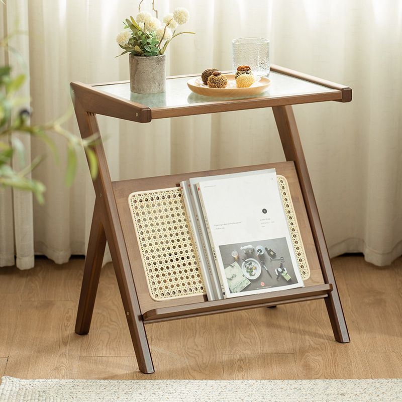 13" Wide Side Table Glass Rectangular Accent Side Table with Storage