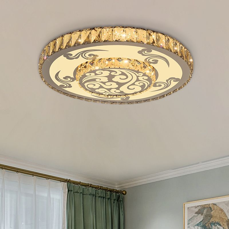 Nichel Finish 2-Tier Round Soffitto Flush Modernista Crystal Block LED Luce montata a filo