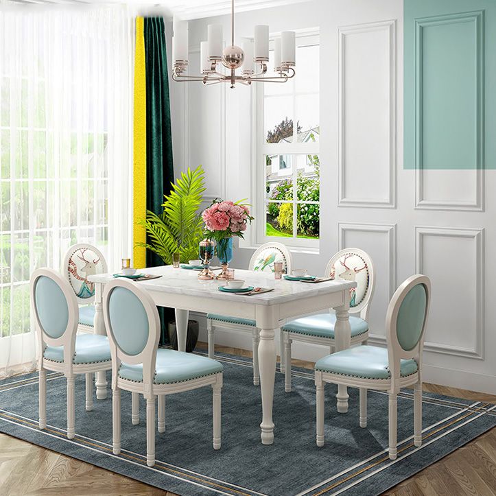 Rectangle Marble Table White Dining Table for Kitchen Dining Room