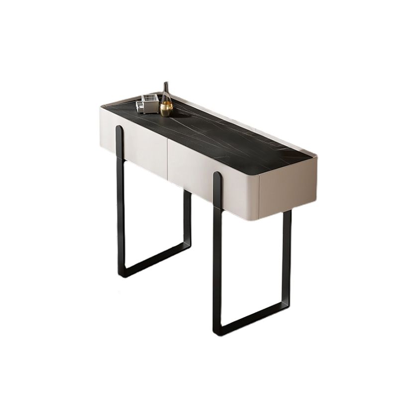Contemporary Stone Top Vanity Desk 2-Drawer Dressing Table with Stool