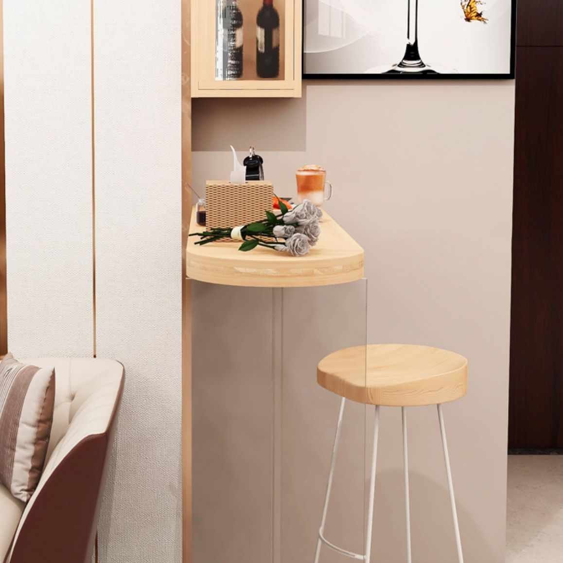 Modern Style Bar Table Set 1/2 Pcs Wooden Top Acrylic Base Bar Table Set