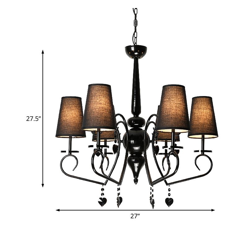 Fabric Tapered Hanging Ceiling Light Rustic 6/9 Lights Living Room Chandelier Light in Black