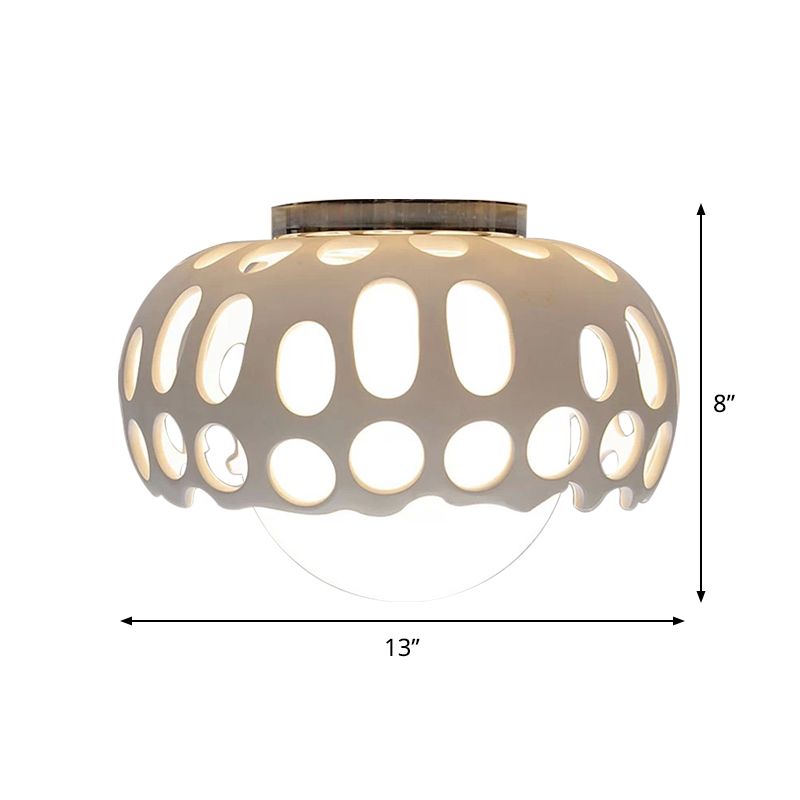 Resin Hollow-Out Dome Flushmount Light Modern 1 Light 11"/13" Wide Ceiling Mounted Lamp in White