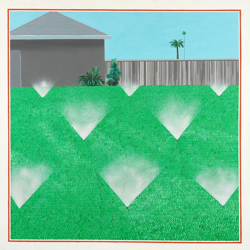 Modern Art Lawn Watering Mural for Corridor Custom Size Wall Decor in Blue-Green