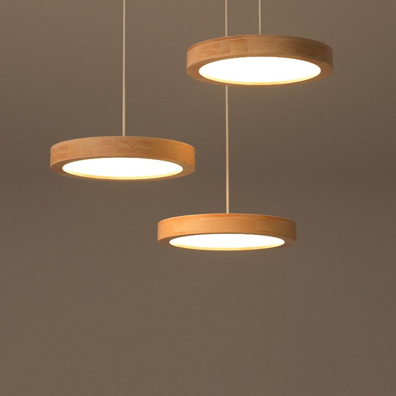 Round Light Suspension Pendant Modern Simple Wood Hanging Lights for Restaurant