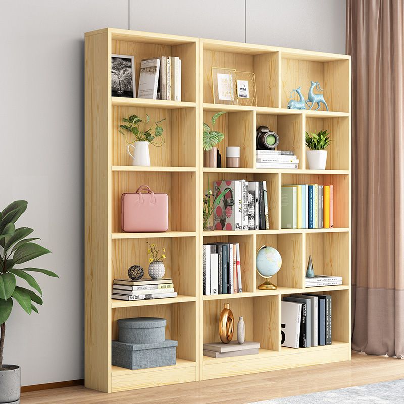 Scandinavian Solid Wood Cubby Storage Bookcase with Closed Back in Natural