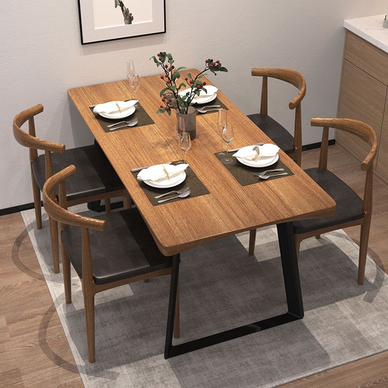 Rectangle Pine Wood Table for Restaurant Industrial Dining Table with Double Pedestal