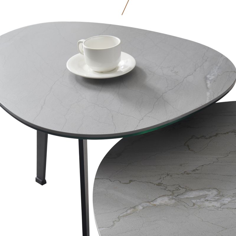 Contemporary White/Grey Free Shape Coffee Table with Metal Base